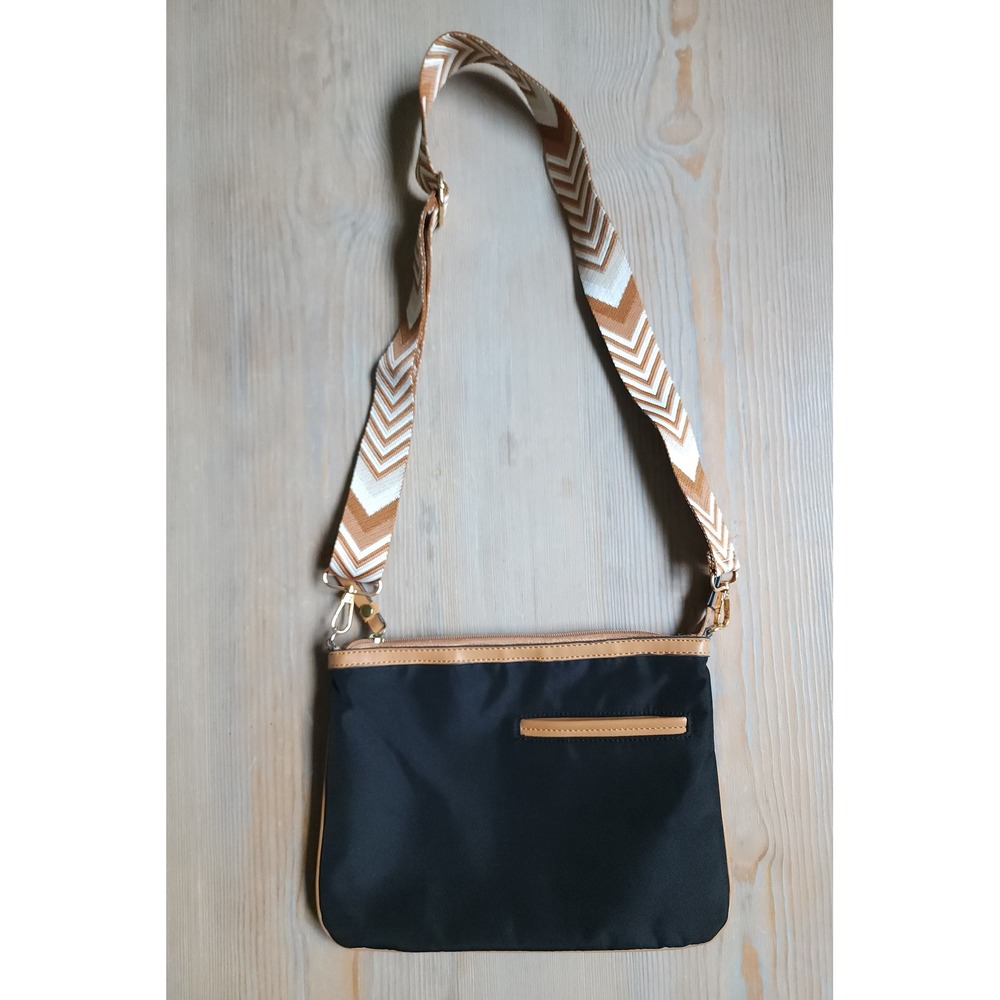 Crossbody Bag Purse Womens Black Tan Chevron Boho Chic‎ Casual Minimalist Travel
